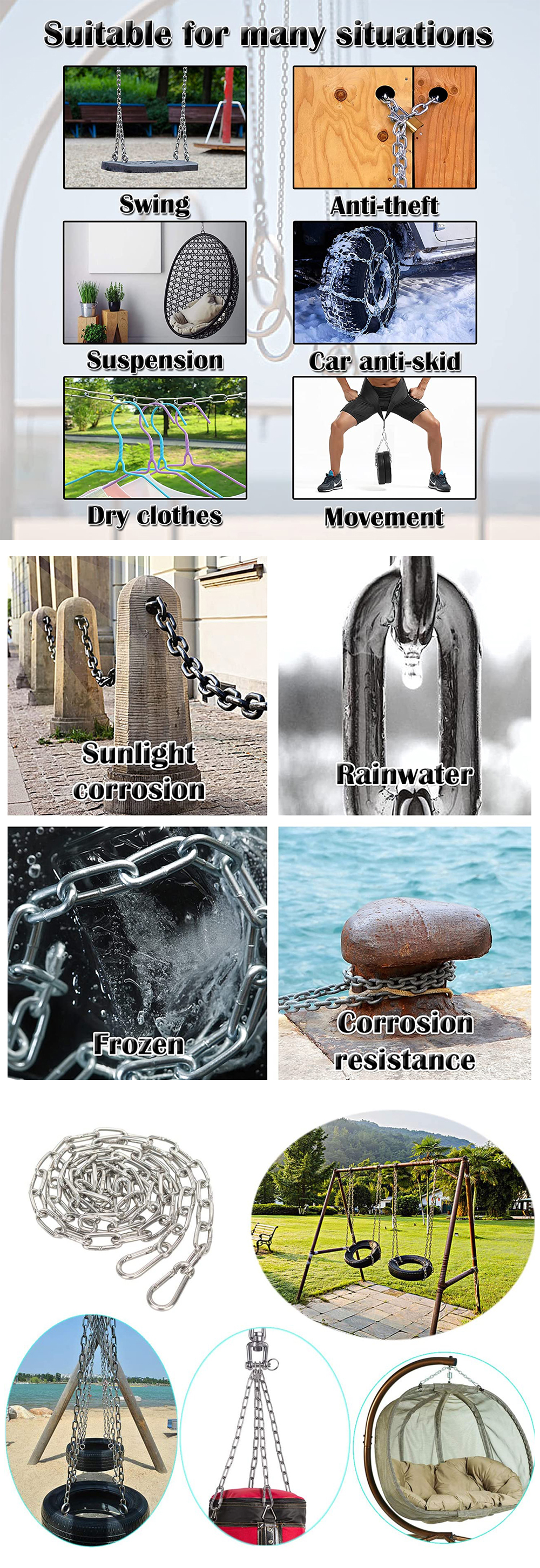 Stainless Steel Steel Link Chain Welded Boat Anchor Chain Tear Resistance