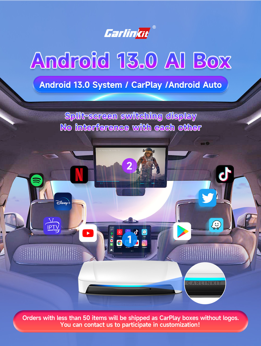 Android 13.0 Wireless CarPlay Multimedia Video Box CPC200-TBox UHD SDM660 8G 128Gb