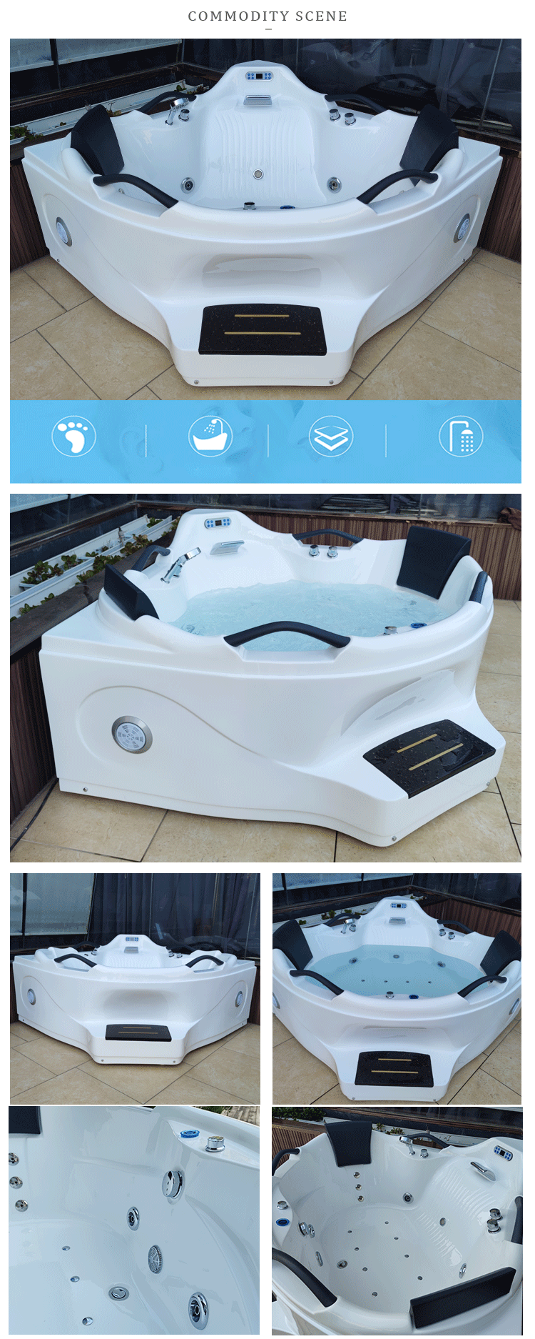 Acrylic Freestanding Whirlpool Jetted Bathtub And Shower Combo 1.6m