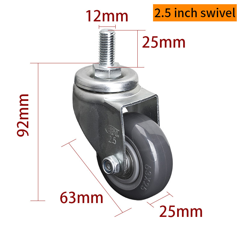 EDL Light Duty 2.5inch 80kg Threaded TPU Caster by Swivel and Brake type 3625S-76