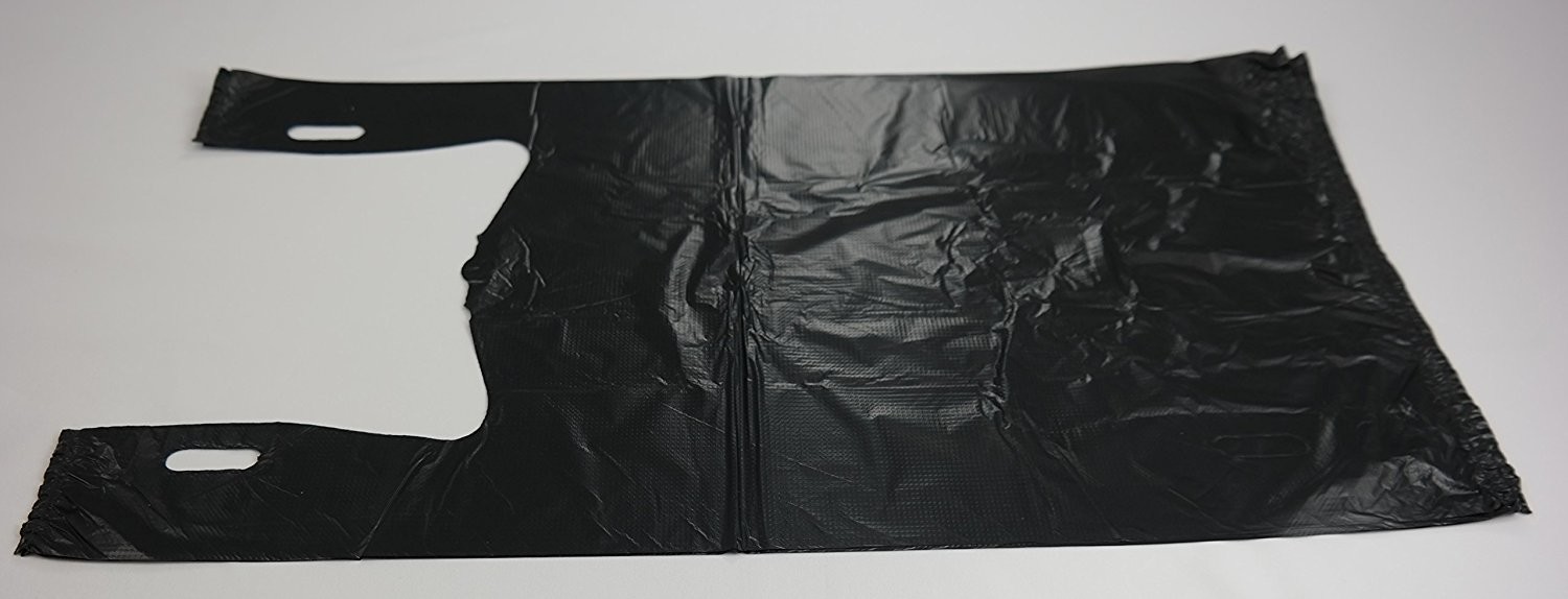 Plastic Bag-Black Plain Embossed T Shirt Bag 11.5"x6.5"x21.5" 13 mic - 100 bags/bundles ,black colour