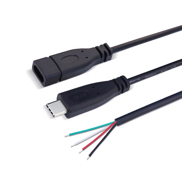 OEM 2 4 Cores USB Type C Male Female to Stripped Open Wire End Pigtail Cable