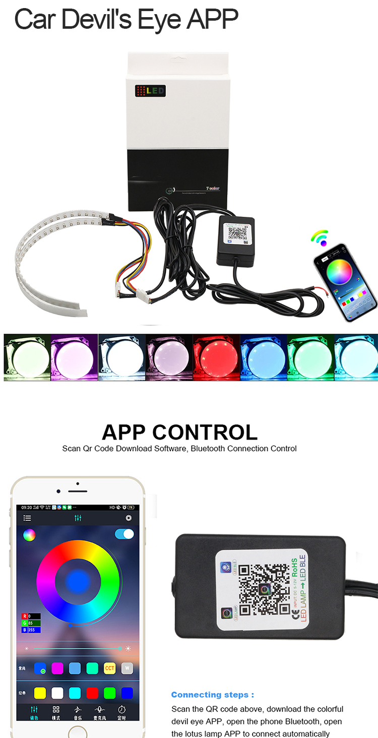 IP 67 LED Car Ambient Lights APP Control Headlight Angel Eye Kits 360 Degree SMD Demon Halo Rings Kit