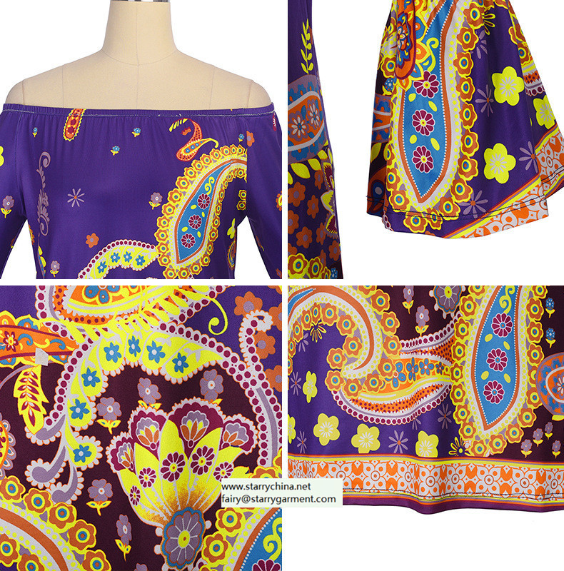 strapless short printed women dress with pattern design in puff sleeve