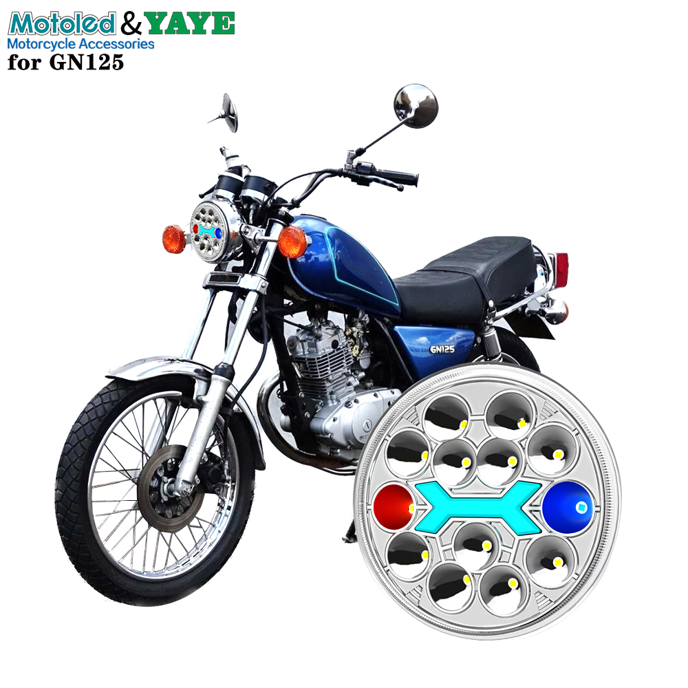 743*312*310mm YAYE 5.75 Inch GN125 LED Accessory Red Blue Flash Motorcycle High Low Beam DRL Headlight
