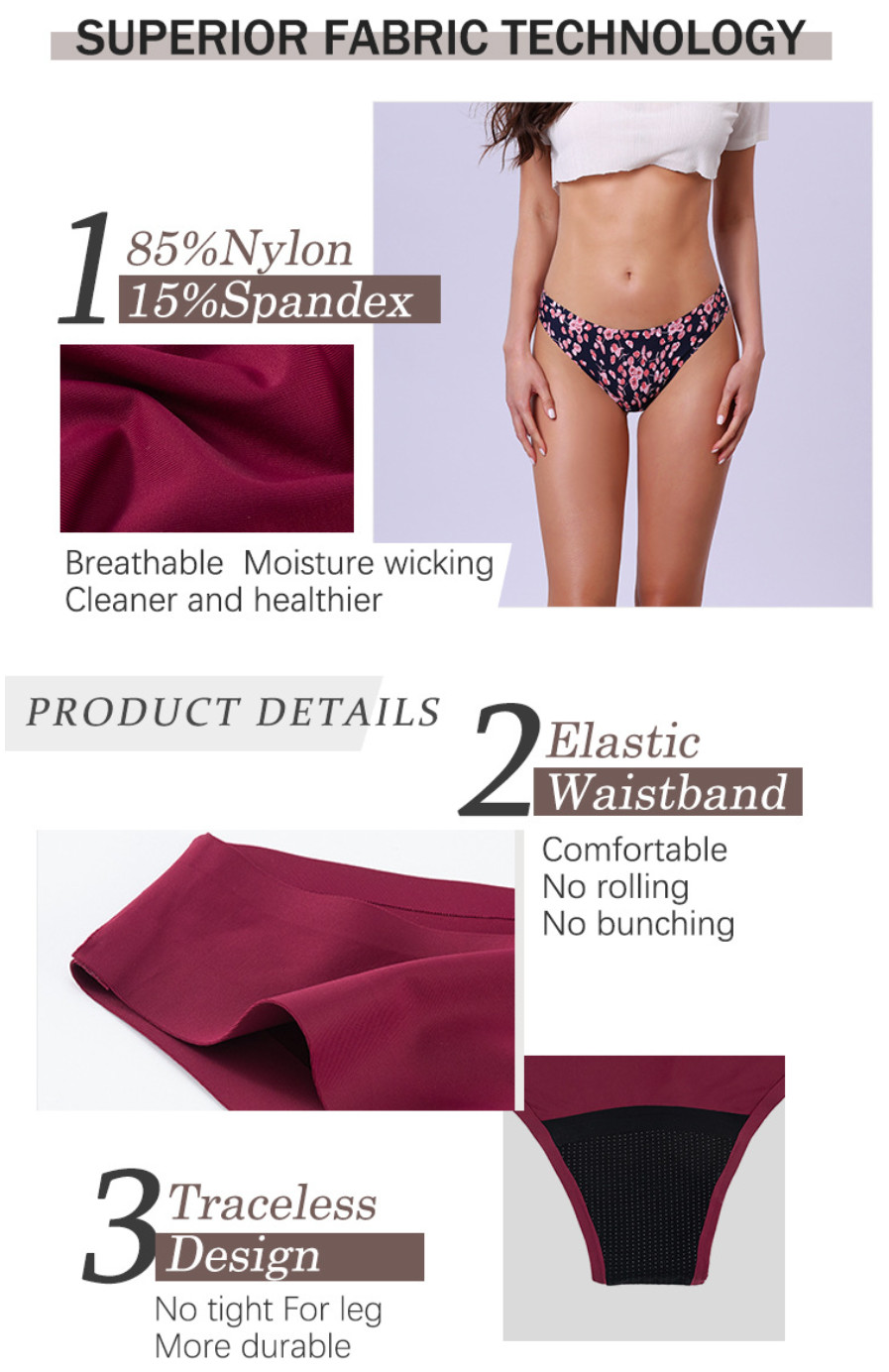 Seamless Teen Period Panties Teenagers Wearing Briefs Laser Cut Low Waist 4 Layers 8 Colors