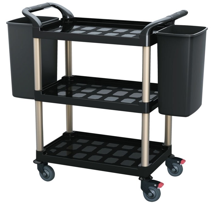 Multi - functiona l3 - Layer Plastic Dining Cart with Side Waste - Collecting Bins
