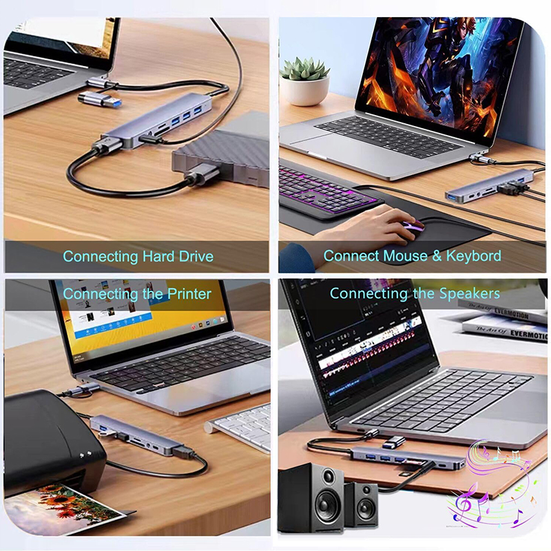 8-In-1 USB 3.0 Hub 3*USB 2.0 3.5mm Audio SD/TF Card Reader Output for Data Transfer and Charging