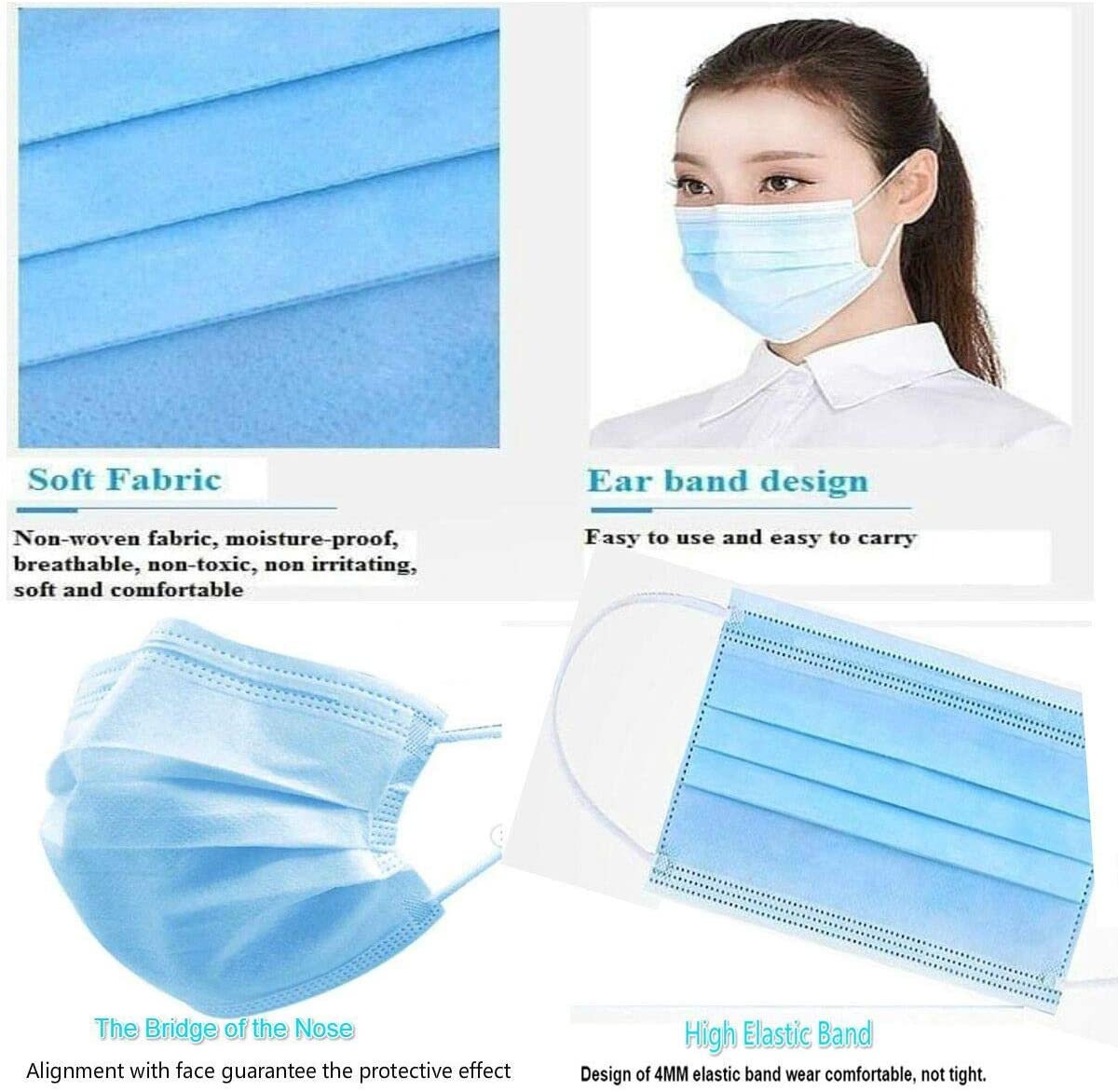 High Breathability 3 Layer Face Mask Meltblown Filtration Middle Layer Anti Dust