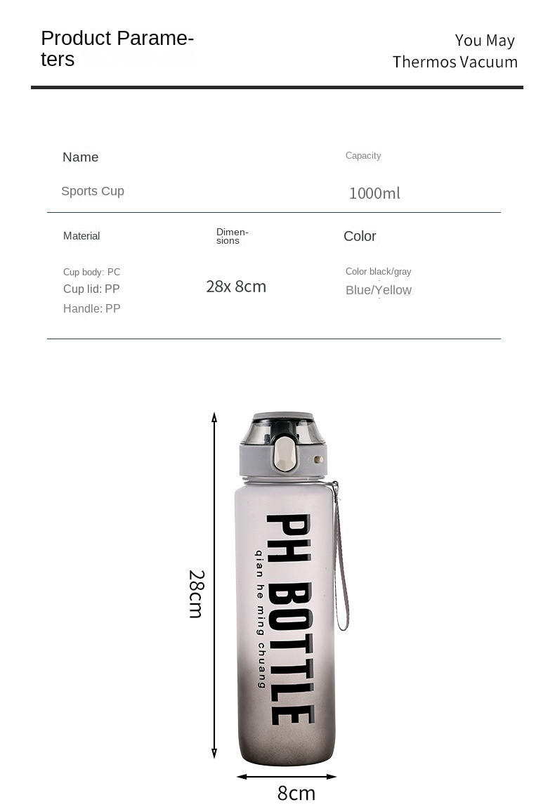 Bpa Free 1000ml 1 Litre Sipper Water Bottle With Straw For Adults Gradient Color 32 Ounce Large Capacity Many Colors Reusable Odour Free