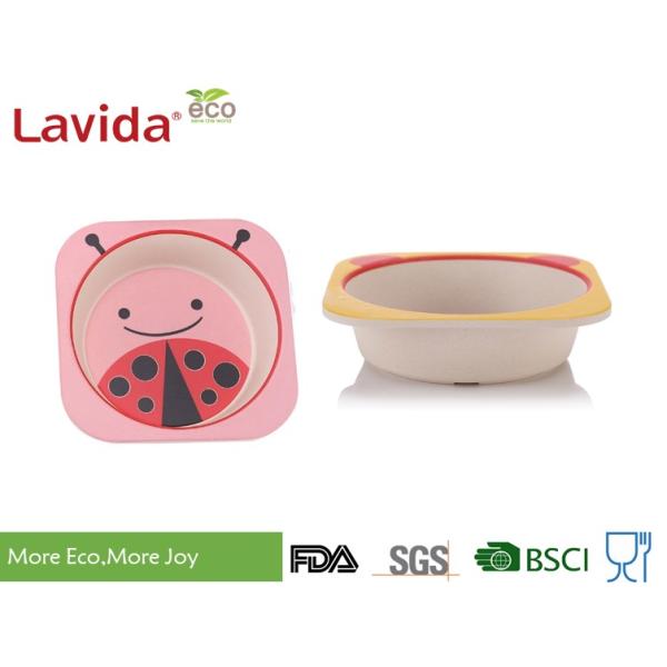 Ladybug Style Bamboo Fiber Kids Plate Set Non - Flammable With Unique Rustic Texture
