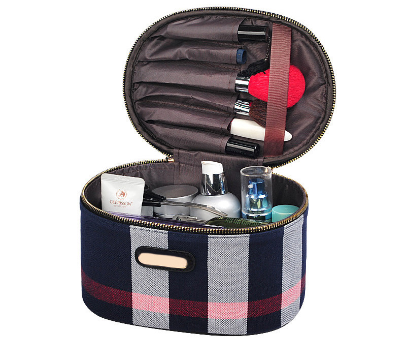 Waterproof Canvas Handle Cylinder Makeup Cosmetic Bag Case for Travel