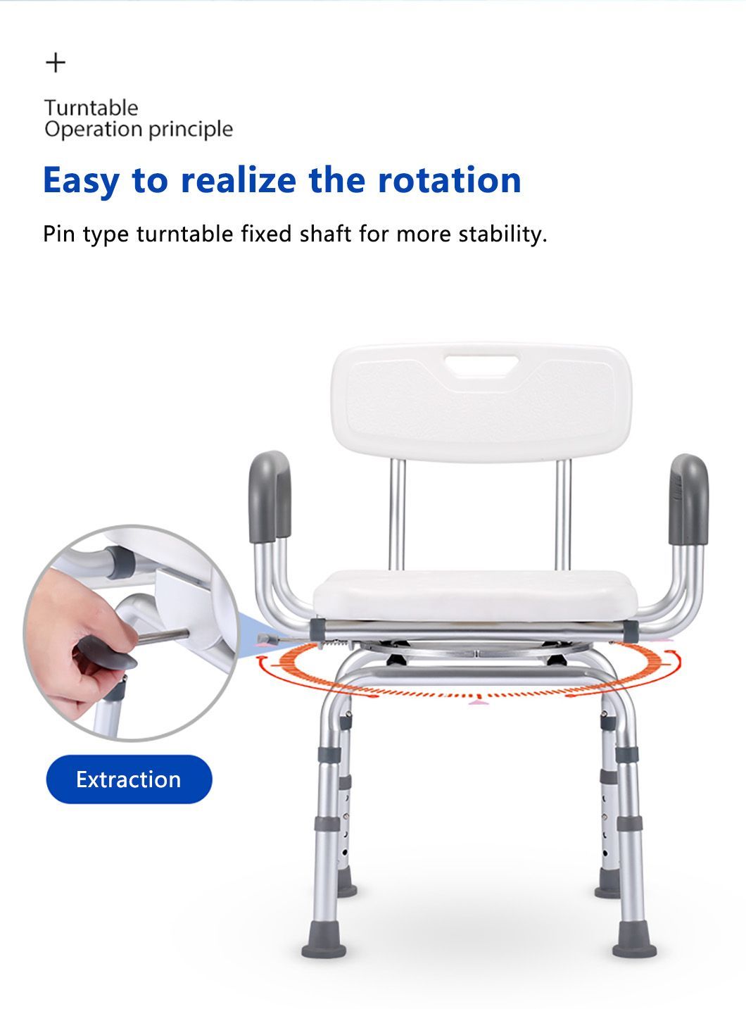 Comfortable Aluminum Lightweight 360 Degrees Swivel Shower Chair for Elderly