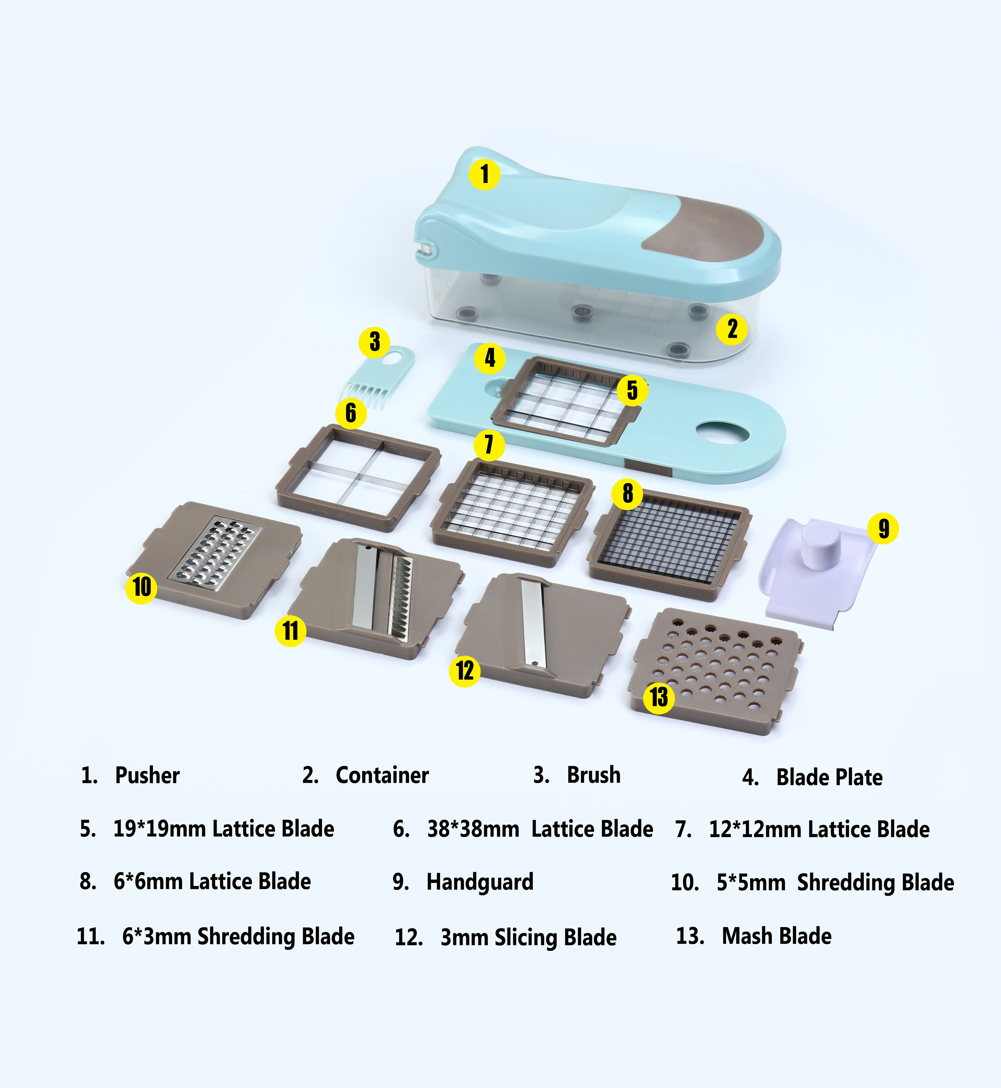 2 In 1 LFGB Kitchen Vegetable Chopper Shule With 8 Detachable Blades