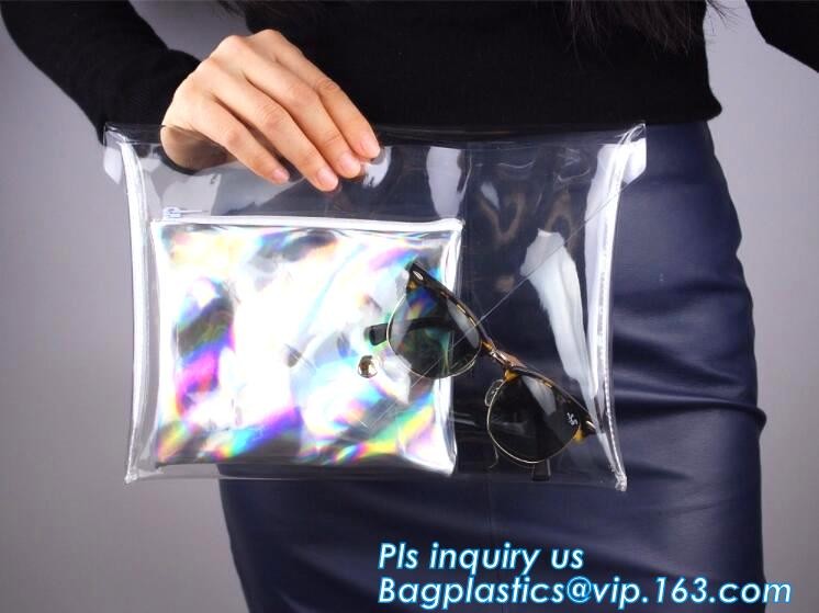 Eco-friendly Practical Waterproof Transparent Zipper Hand Bag PVC Cosmetic Clutch Bag For Gift Promotion, purse, wallet