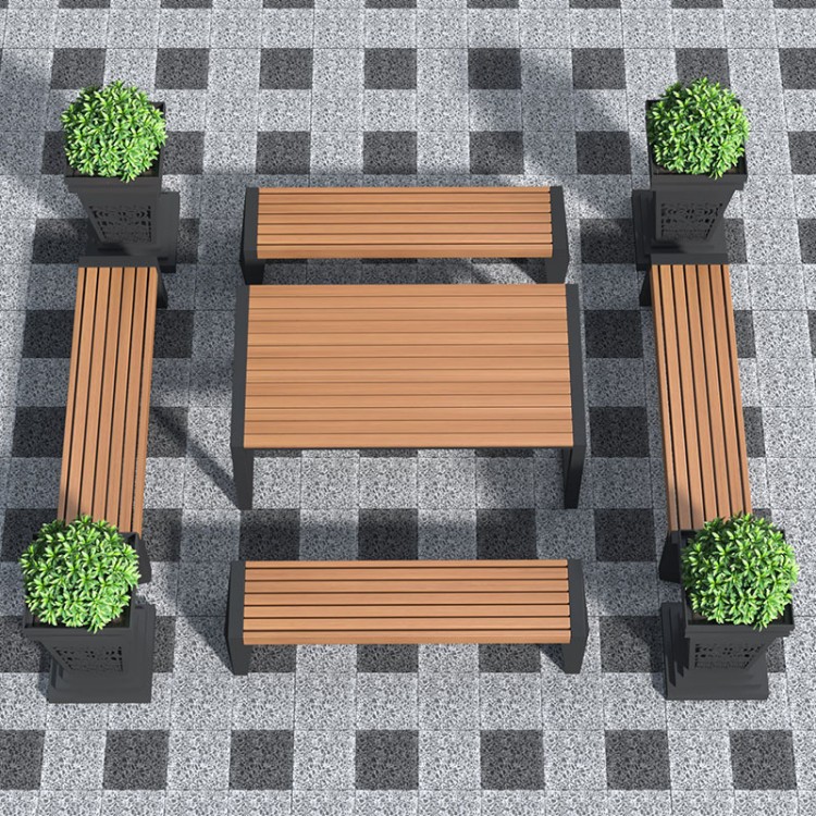 Extra large planter pots and outdoor urban bench with flower pot