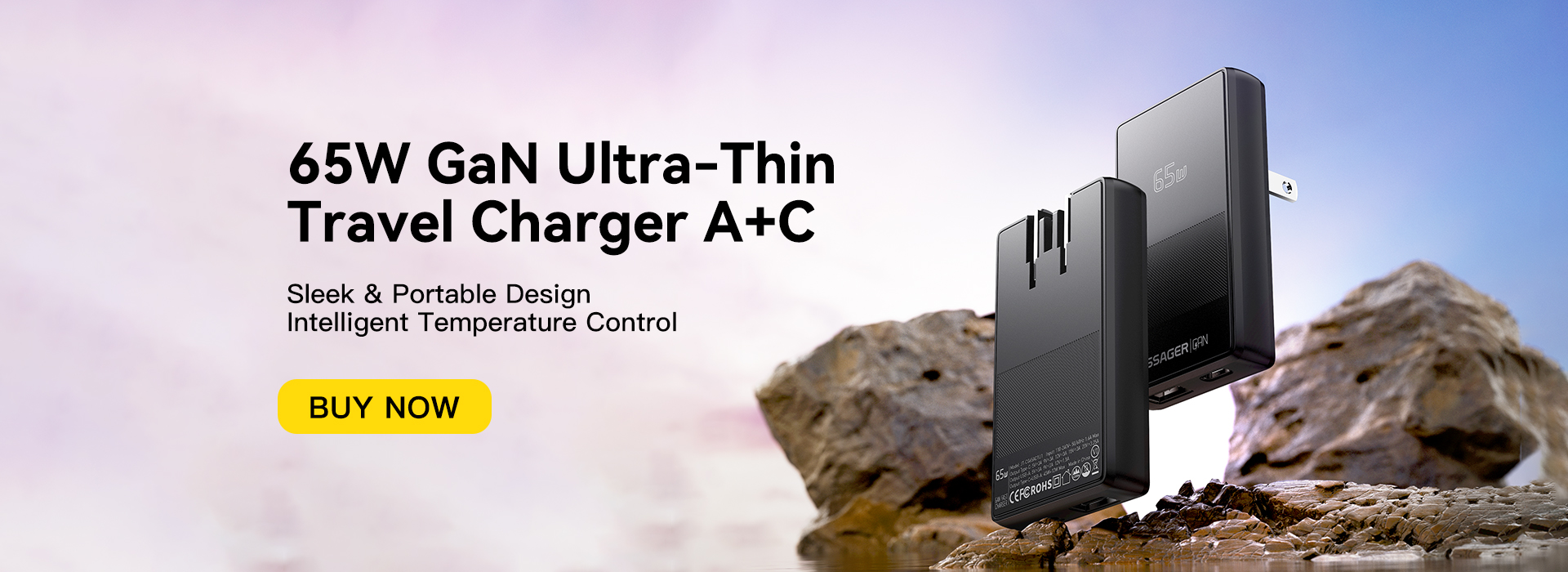 ESSAGER JT-CG65AC1U1 Series Ultra Thin 65W Max Portable USB A Type C Charger