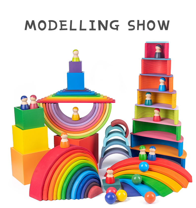 30cm Pine Wooden Blocks Toys Rainbow Building Blocks Tower Toys