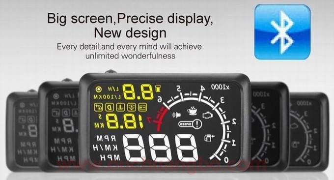 Ouchuangbo 5.5 inch multi colour auto HUD car head up display with bluetooht support refuel RPM icon speed alarm