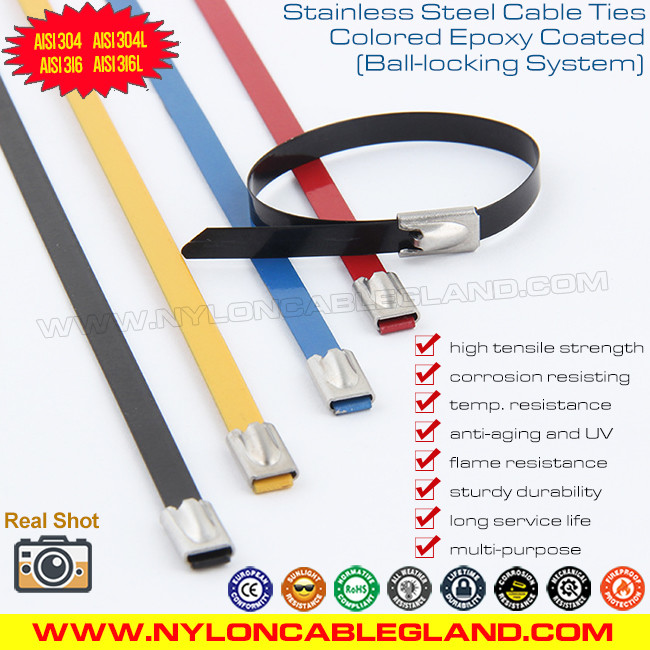 PVC Coated Stainless Steel Ball-locking Wire Cable Ties, 304, 316 Nylon Coated Steel Zip Straps Metal Tie Wraps