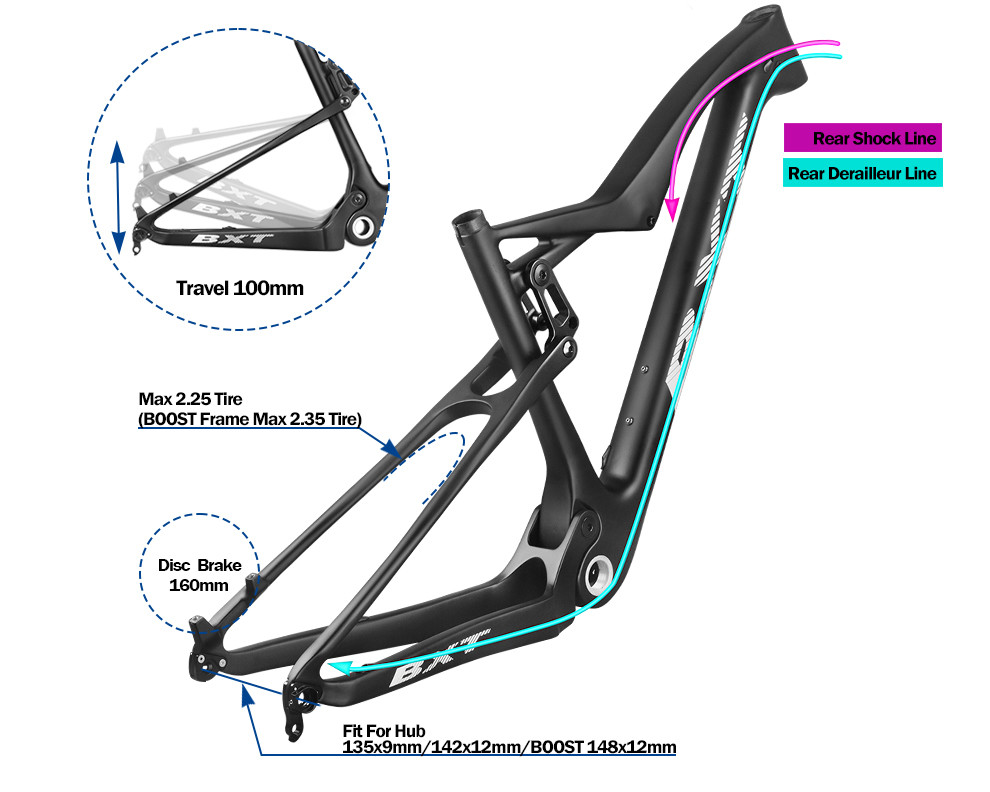 XC Carbon Fiber Full Suspension Frame Mtb 29er Mountain Bike Boost Frames
