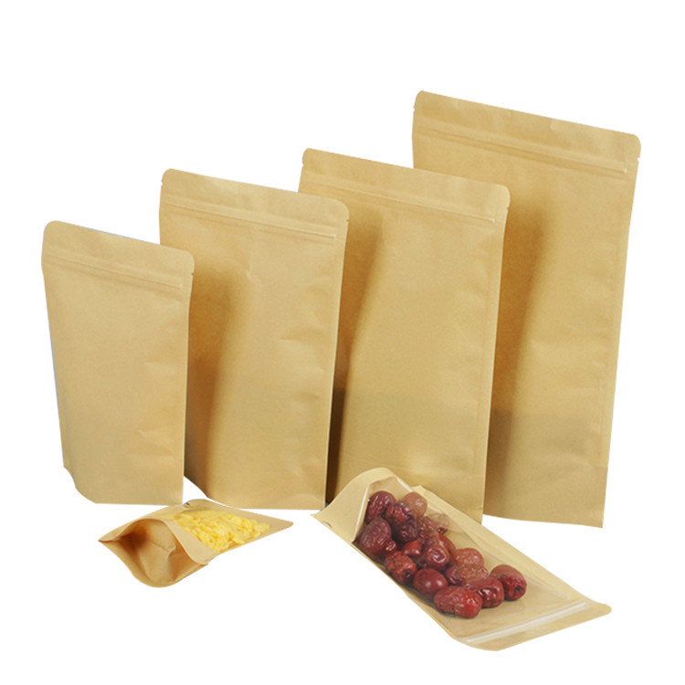 Clear Front Back Stand Up Kraft Paper Ziplock Bags 150microns clear stand up pouch bags