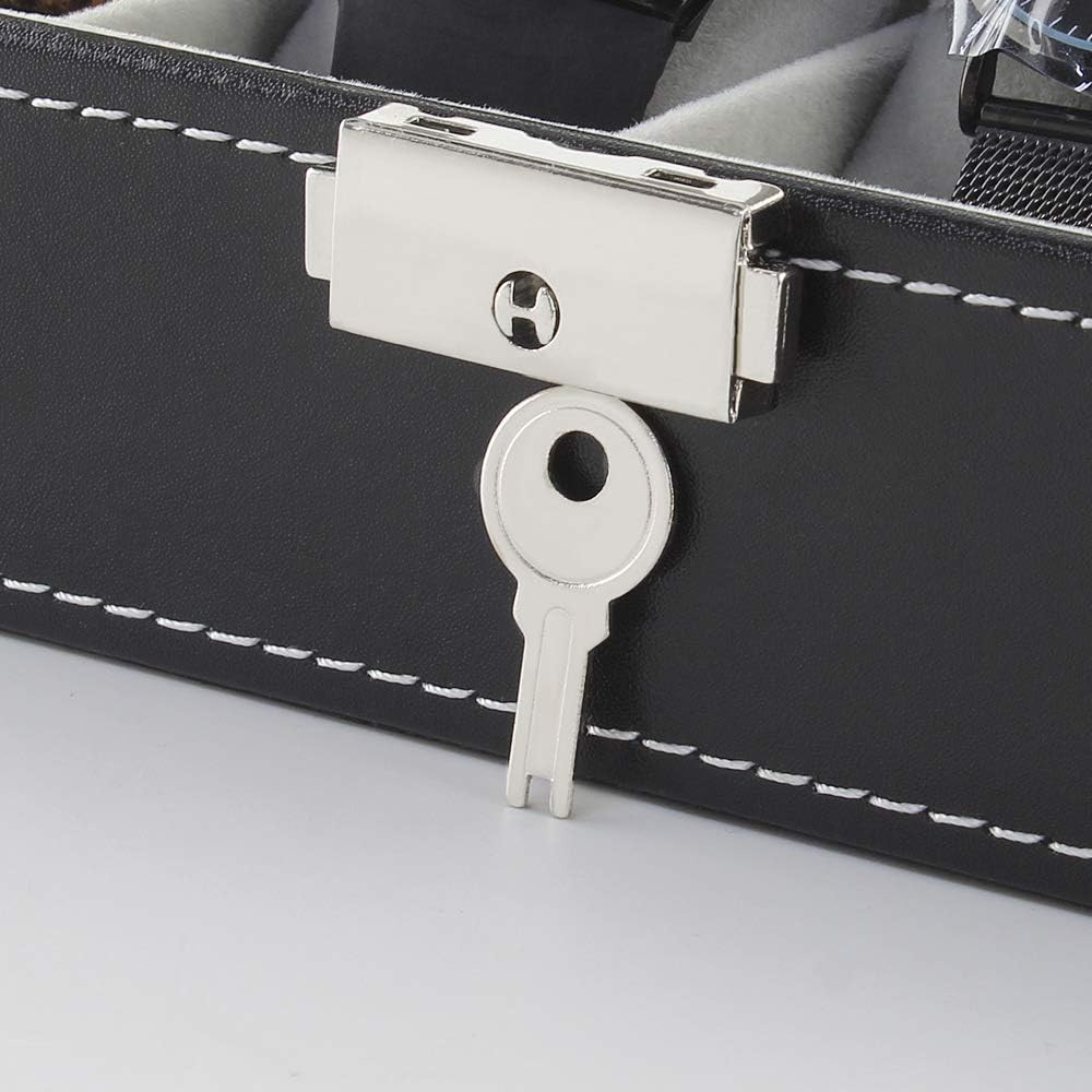 NEX 6 Slots Watch Box Organizer for Men, Black Watch Holder Stand Display Storage Case