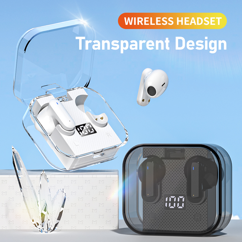 Wireless Music Gaming Headset with Digital Display and Transparent Case Low Latency 2024