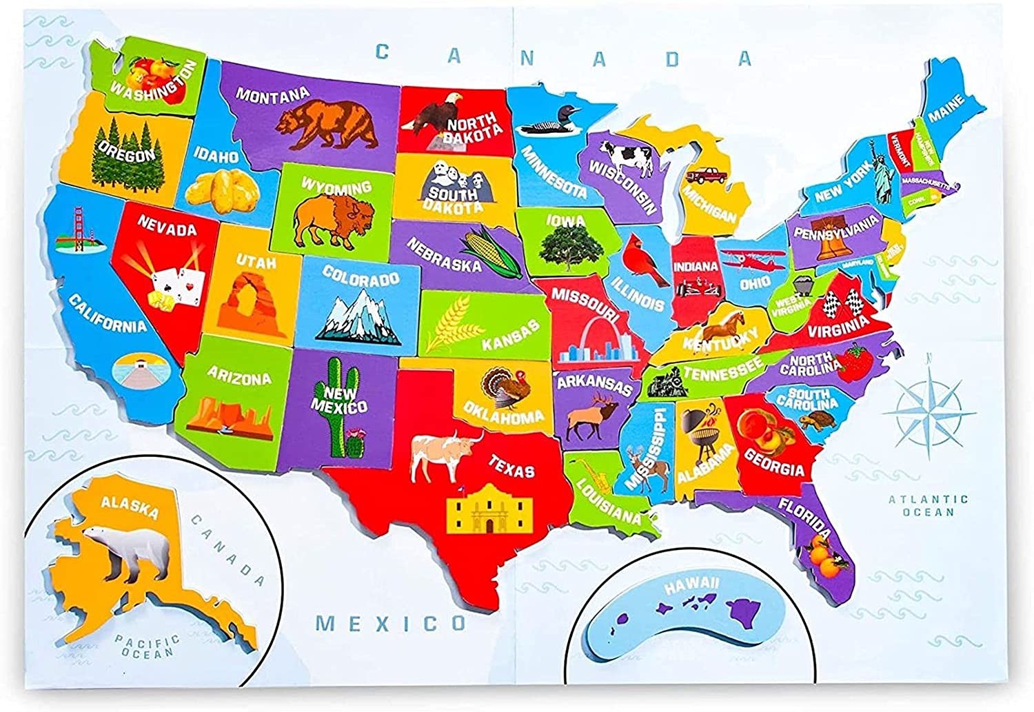 United States America Puzzle Map With 44 Magnetic Pieces 19 X 13 Inches