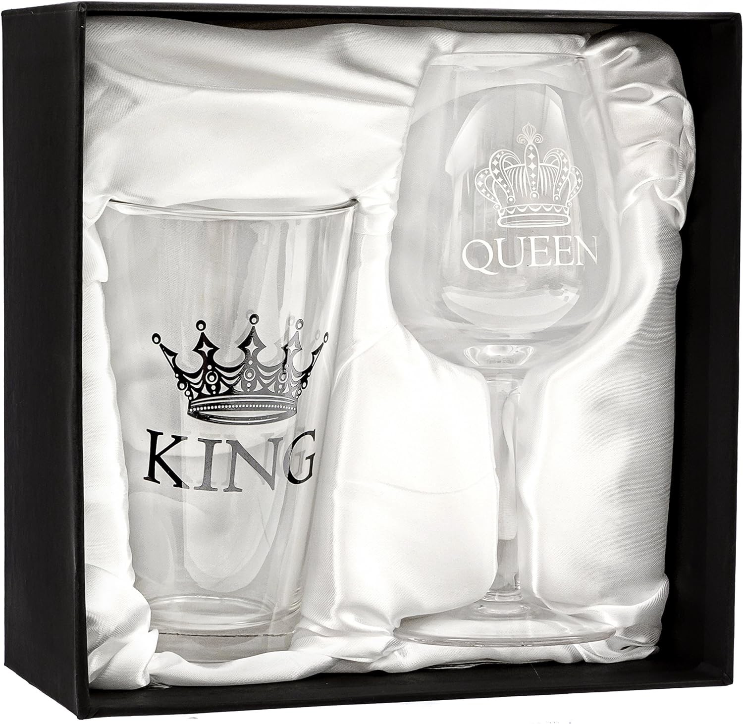 King Beer & Queen Wine Glass Set For Newlyweds Anniversaries