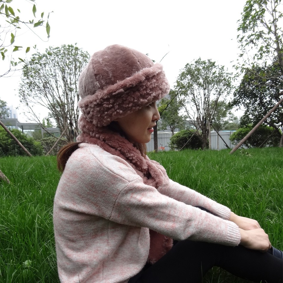 6 Panel Sheepskin Beanie Hat Shearling Lamb Fur Soft Warm For Winter