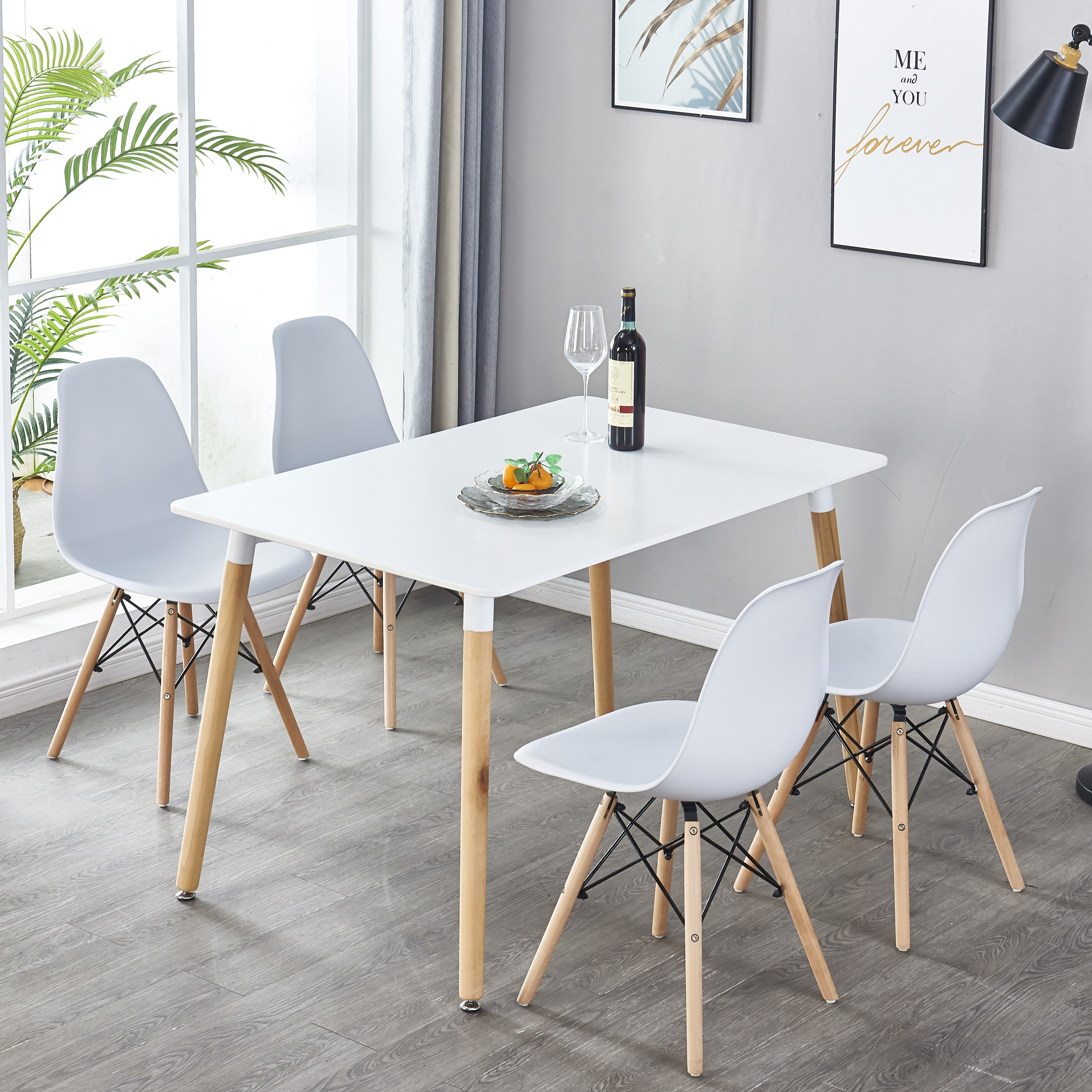 White Modern Simple Dining Room Table 29.53inch High Beech Wood Leg