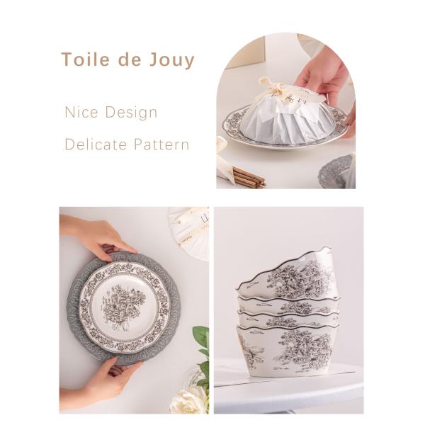 European Style Gray Dinnerware Sets With Luxury Porcelain And Scenic Pattern Ceramic