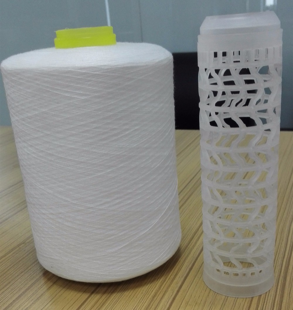 100% Polyester Ring Spun Yarn Pre Dyed Raw White For Sewing 40/2 TFO Techs Process