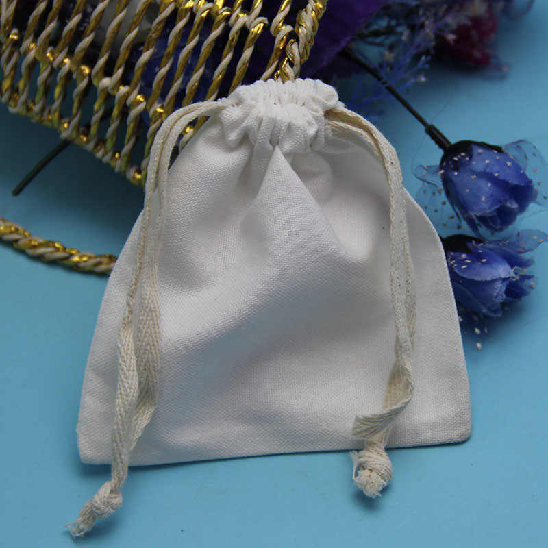 Small Plain Cotton Drawstring Bags , Rope Handle White Cotton Drawstring Pouch