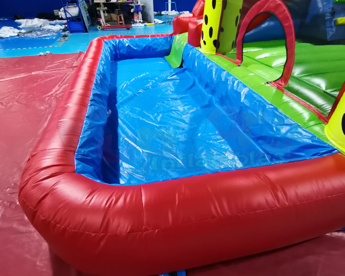 Yellow Dog Bounce House Tarpaulin Inflatable Water Slide With Pool