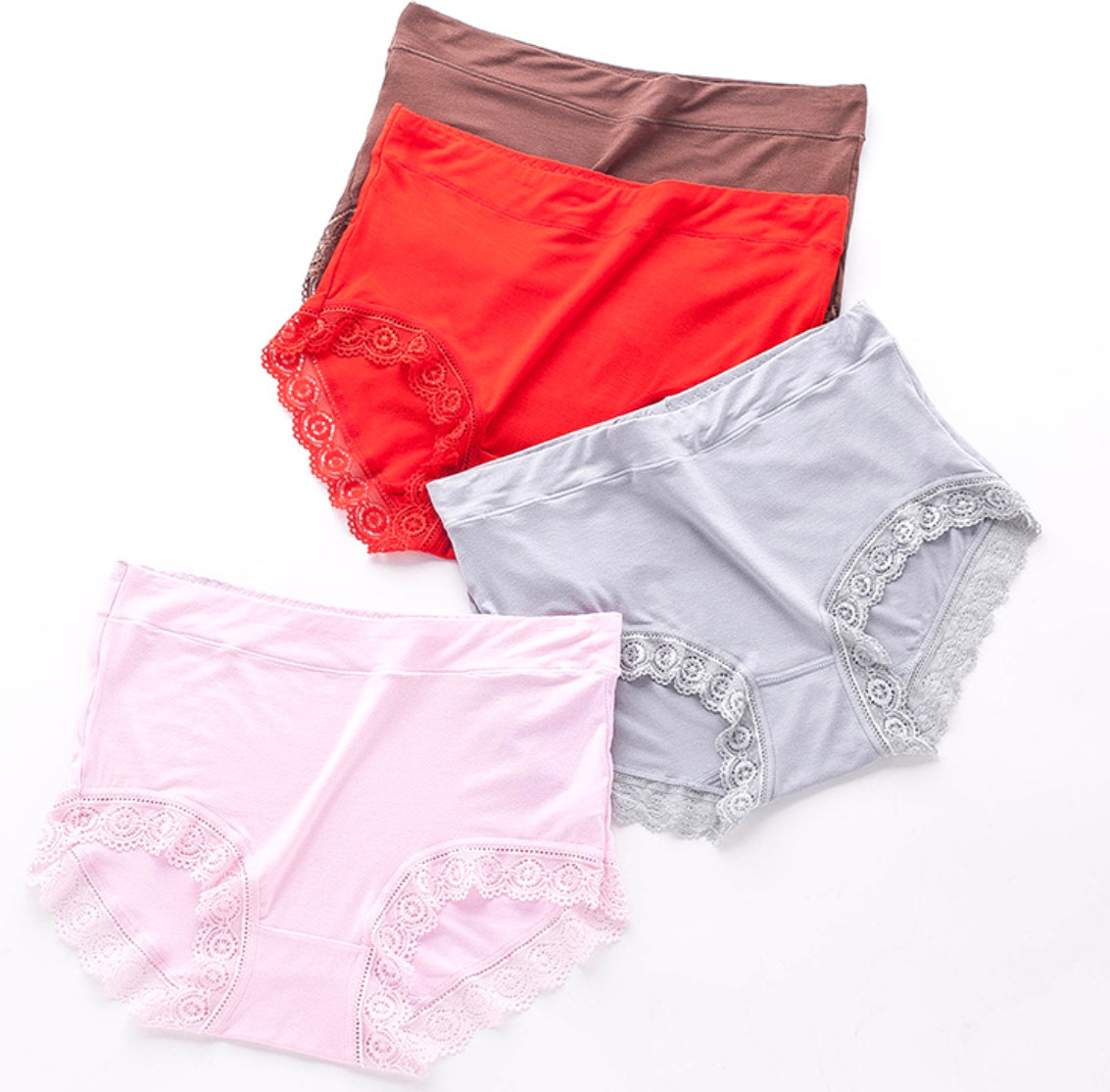 Large Size Womens Underwears Sexy High Waist Cotton Panties Elastic Lace Pure Breathable Briefs
