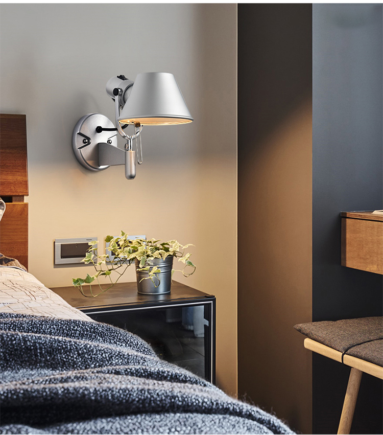 American Black Silver Wall Light E27 for Bedside Office Living Room Rotatable Long Arm Wall Lamp(WH-OR-233)