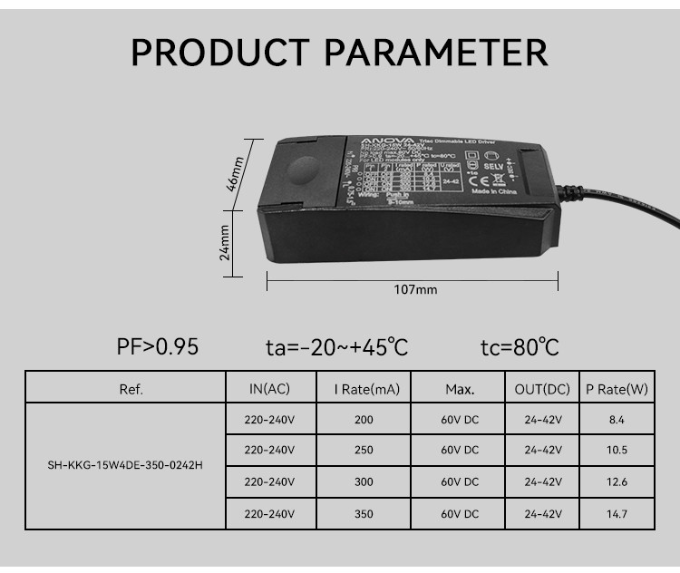 200mA 250mA 300mA 350mA LED Driver Power Long Version Triac Dimmable Led Driver