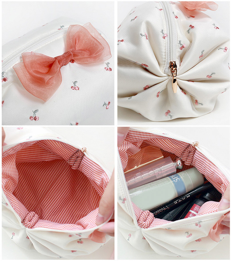 New Arrival Mini Customizable Embroidery Zipper Cosmetic Bag With Bow