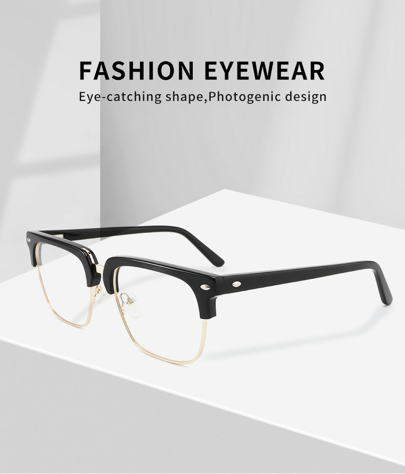 Retro Rivet Acetate Metal Glasses , CE Square Eyewear Frames Customize Logo