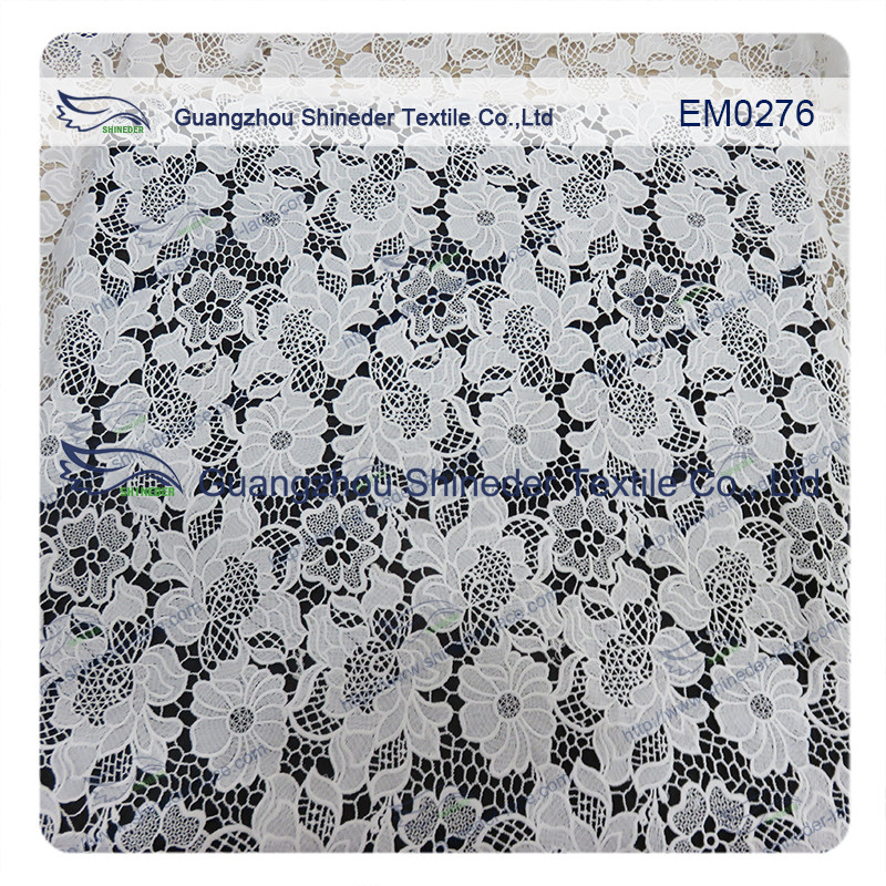 Mesh polyester lace Fabric White Flower Embroidered Lace material for girls dress