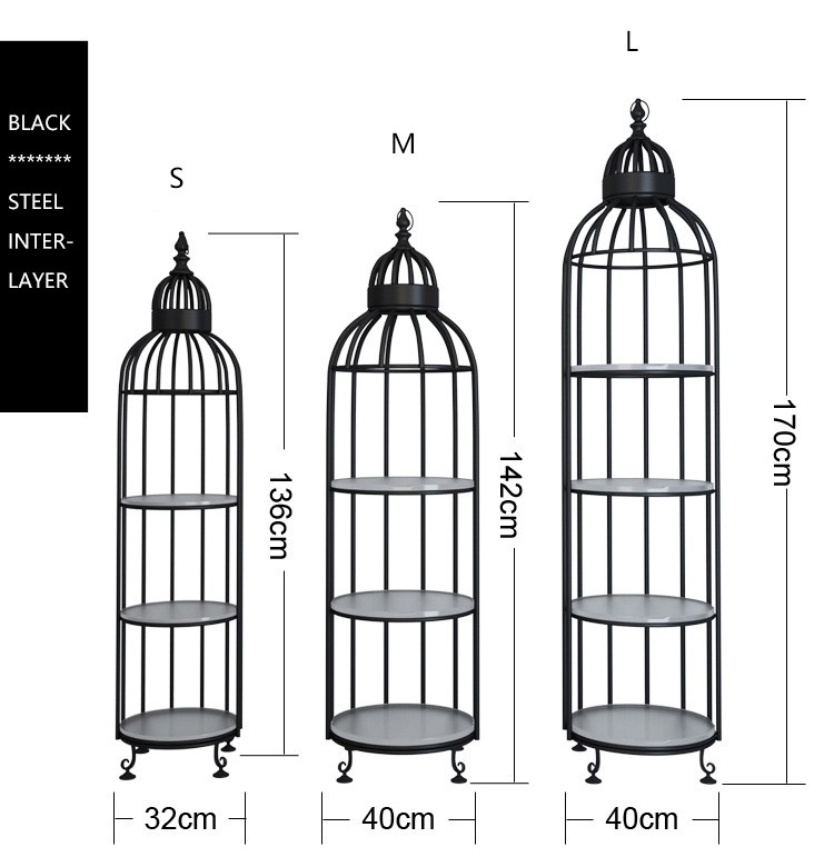 Interior Decoration Metal Display Racks And Stands Creative Bird Cage Shape Flower Shelf
