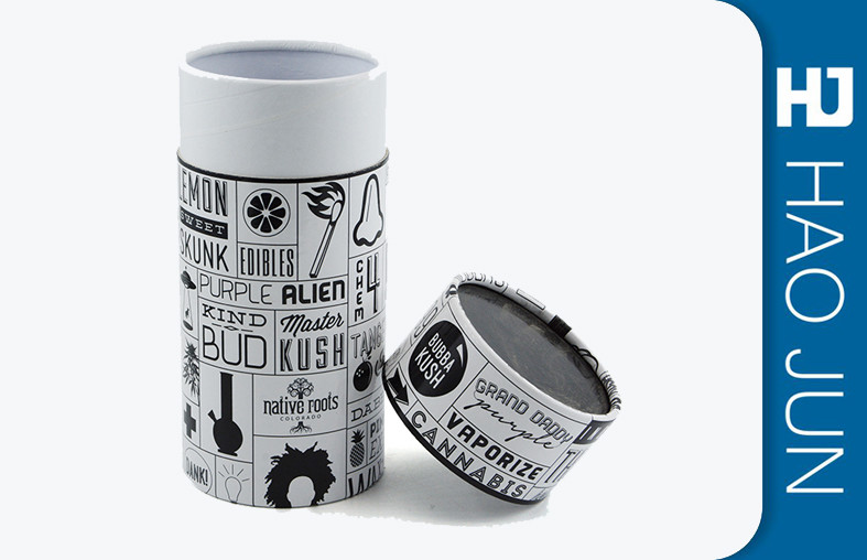 Matt Black Cylinder Cardboard Box Golden Hot Stamping For Perfume Packaging