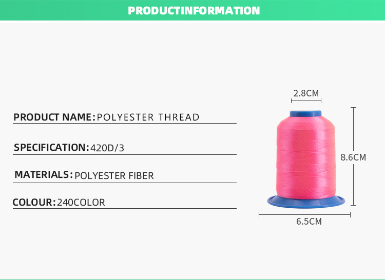 UV Protect 210D 1300m Cone Length Polyester Sewing Thread for High Strength Coat Shoes