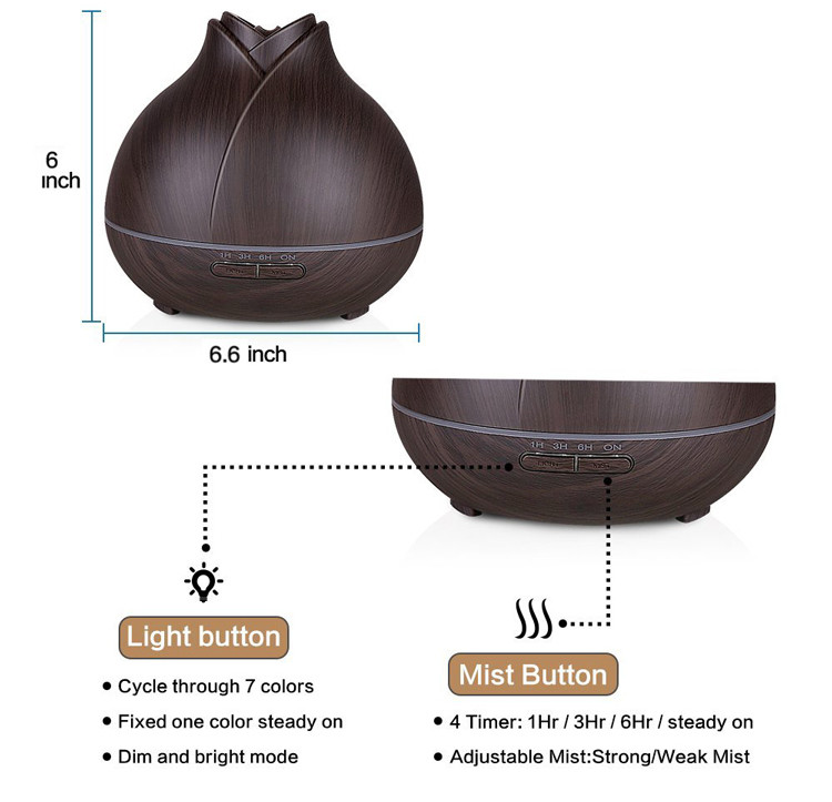 Cool Mist 400ml Wood Grain Ultrasonic Aroma Essential Oil Diffuser for Office Bedroom