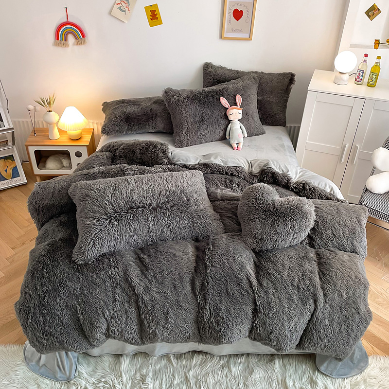 Plush Shaggy Velvet Fluffy Bed Duvet Covers Set in Multi Color Custom Luxury Designs