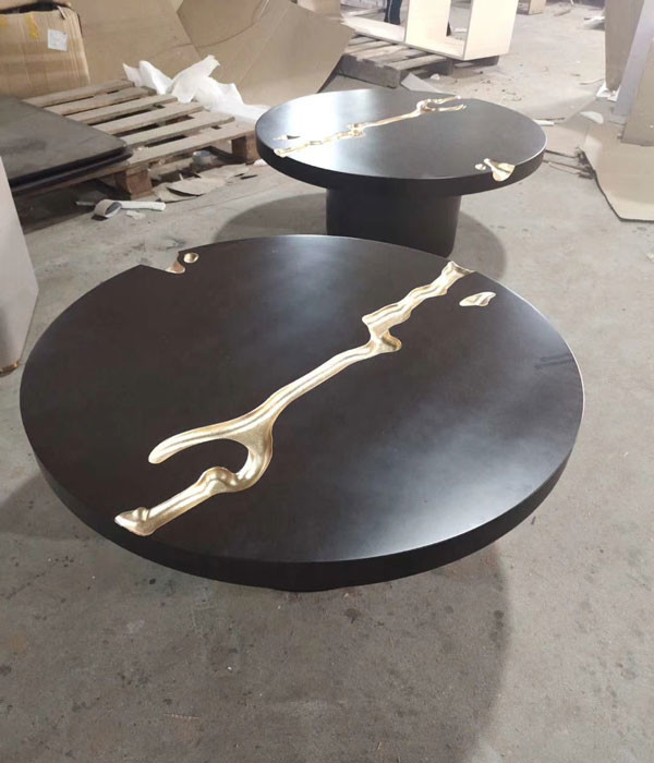 3ft 4ft Black White Round Natural Stone Top Coffee Tables For Kitchen Crack Italy