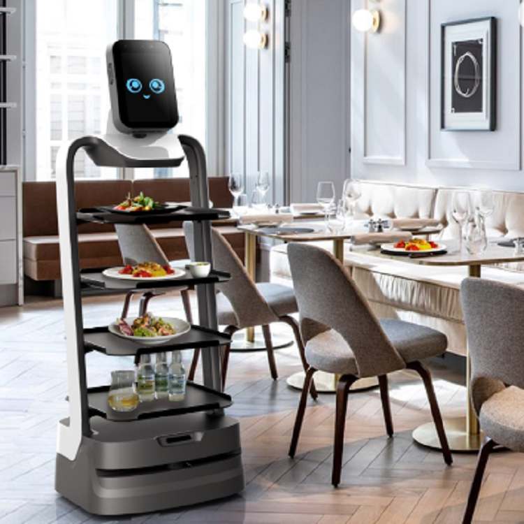 Delivery Robot AI Catering Delivery Food Waiter in Shop Voice Interaction And Advertising Delivery Robot