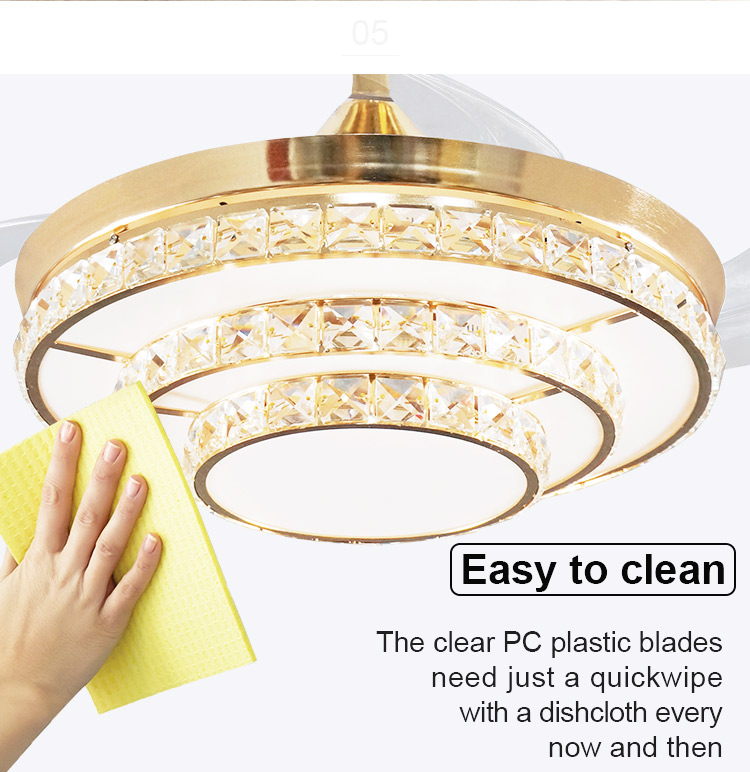 Modern Design 42Inch Crystal Ceiling Fans with Three Color Changes and Remote Control